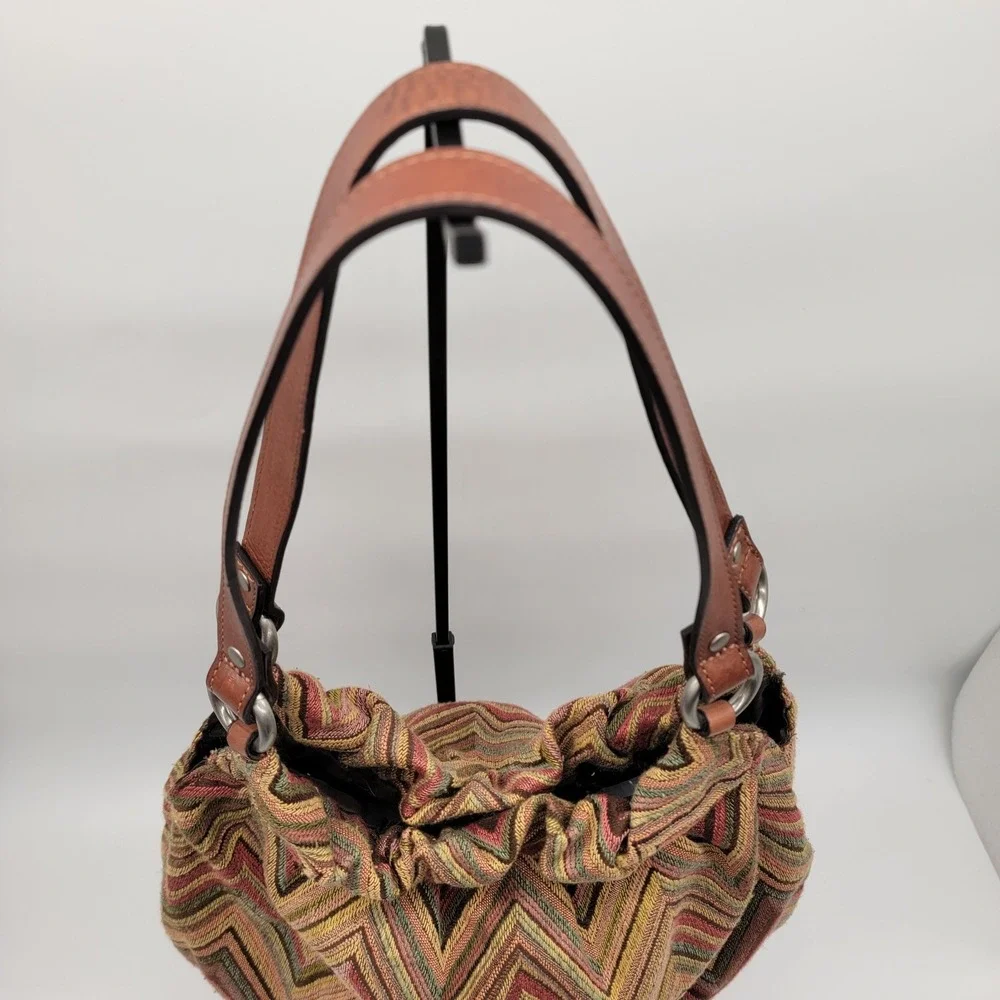 Vtg Fossil Key Per Hobo Brown Multicolor Chevron/Zigzag Woven Retro Shoulder Bag